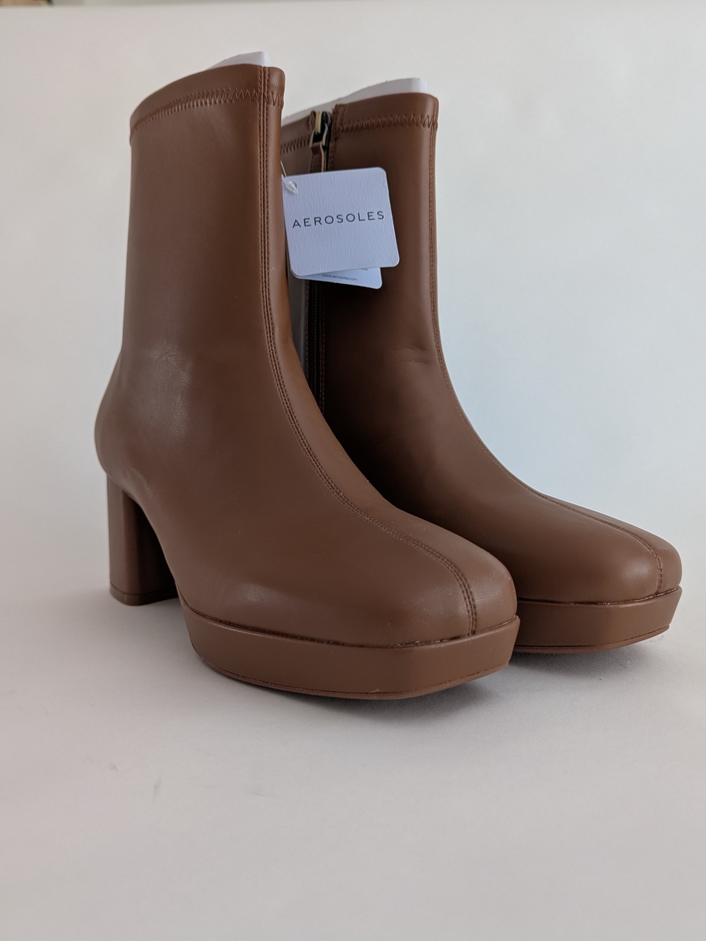 AEROSOLES Tan Platform Block-Heel Ankle Boots
